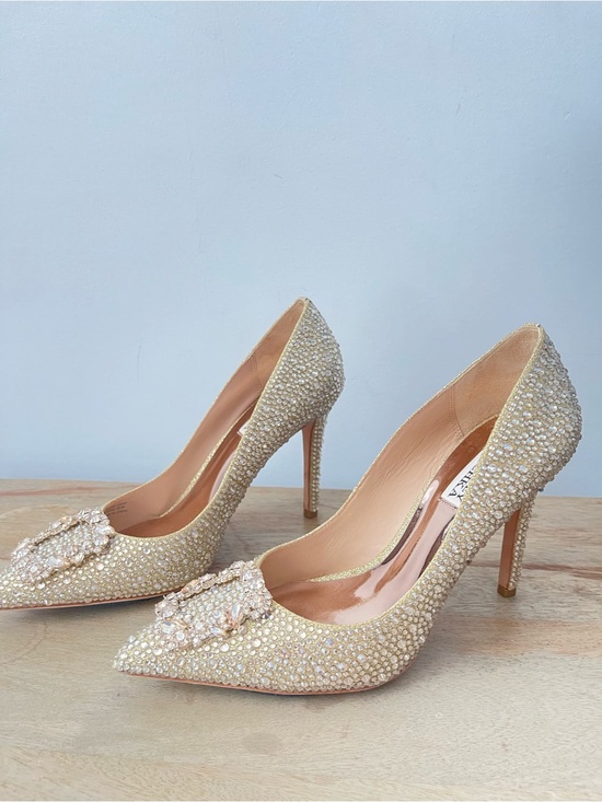 Badgley Mischka Shoes - Badgley Mischka Elegant Crystal-Embellished Gold High Heel Pumps